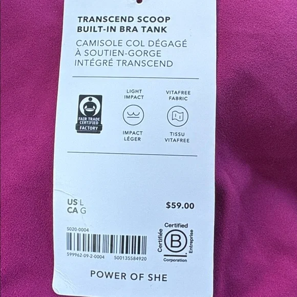 NWT Athleta Transcend Scoop Built-In Bra Tank Sz Large Best for A-C Cup - Picture 3 of 5